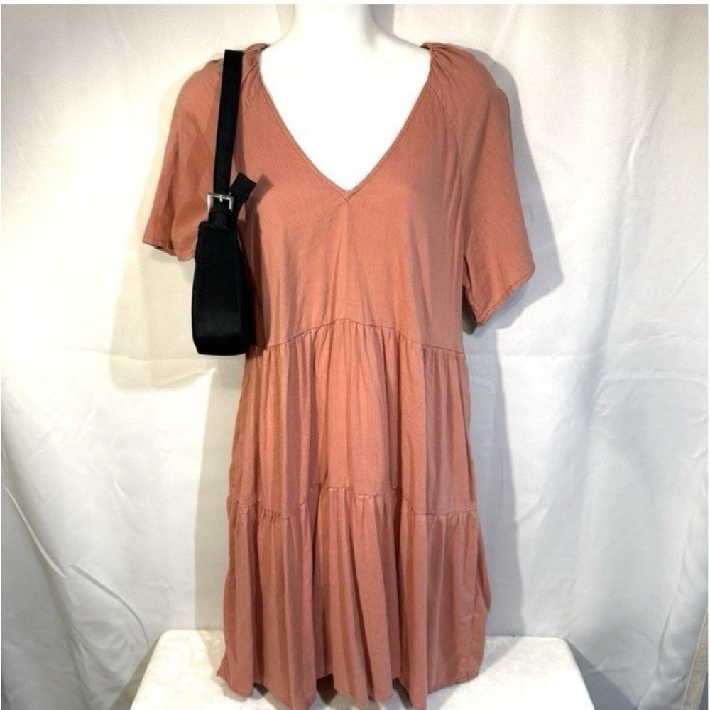 Old Navy Coral Tiered Midi Dress V Neck Pockets Boho‎ Flowy Size M